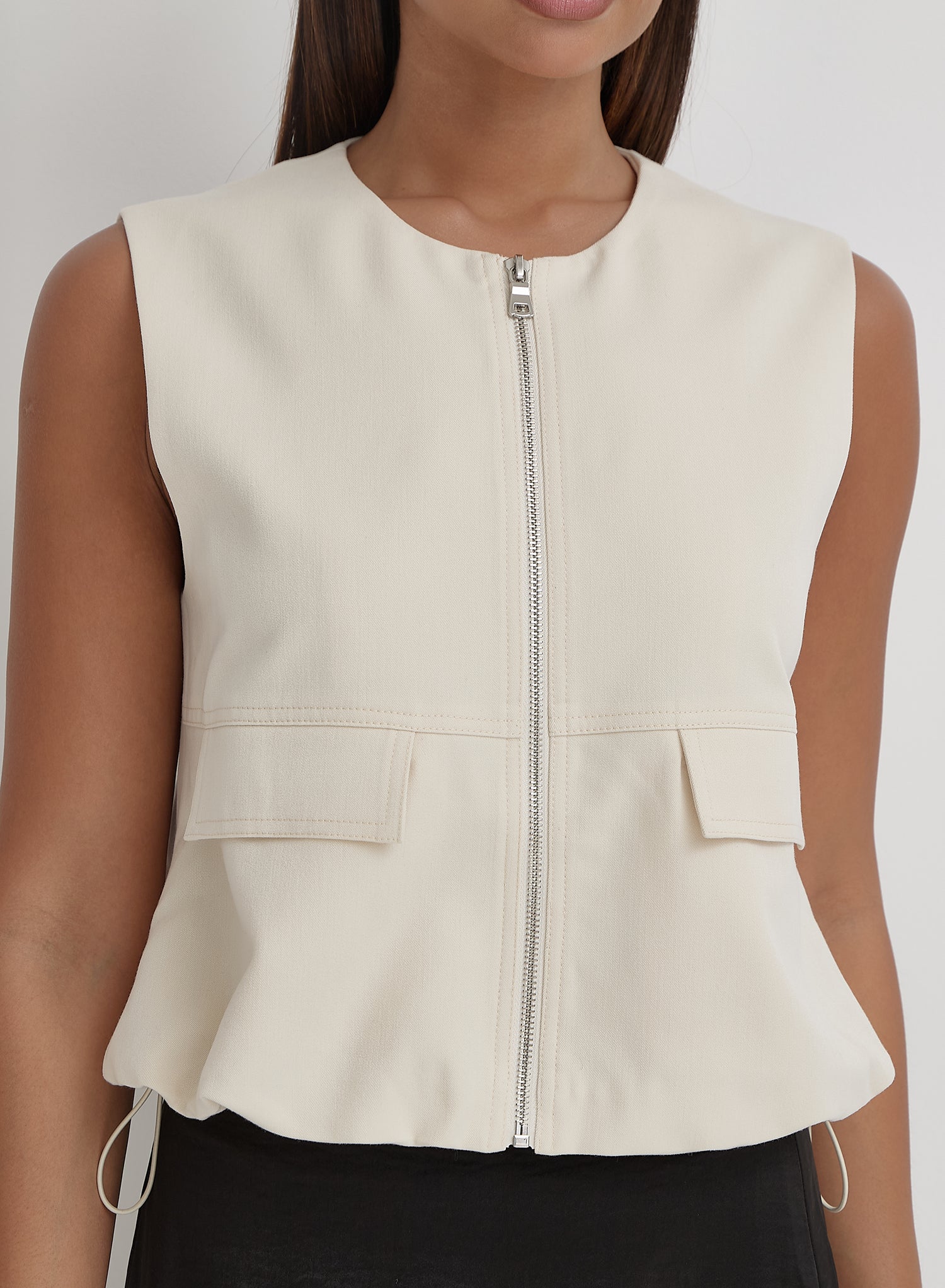 Cream Cotton Drawstring Gilet
